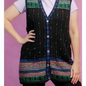 Vintage 80’s Rrruss Black Rainbow Sweater Vest Layering Whimsygoth Medium Large